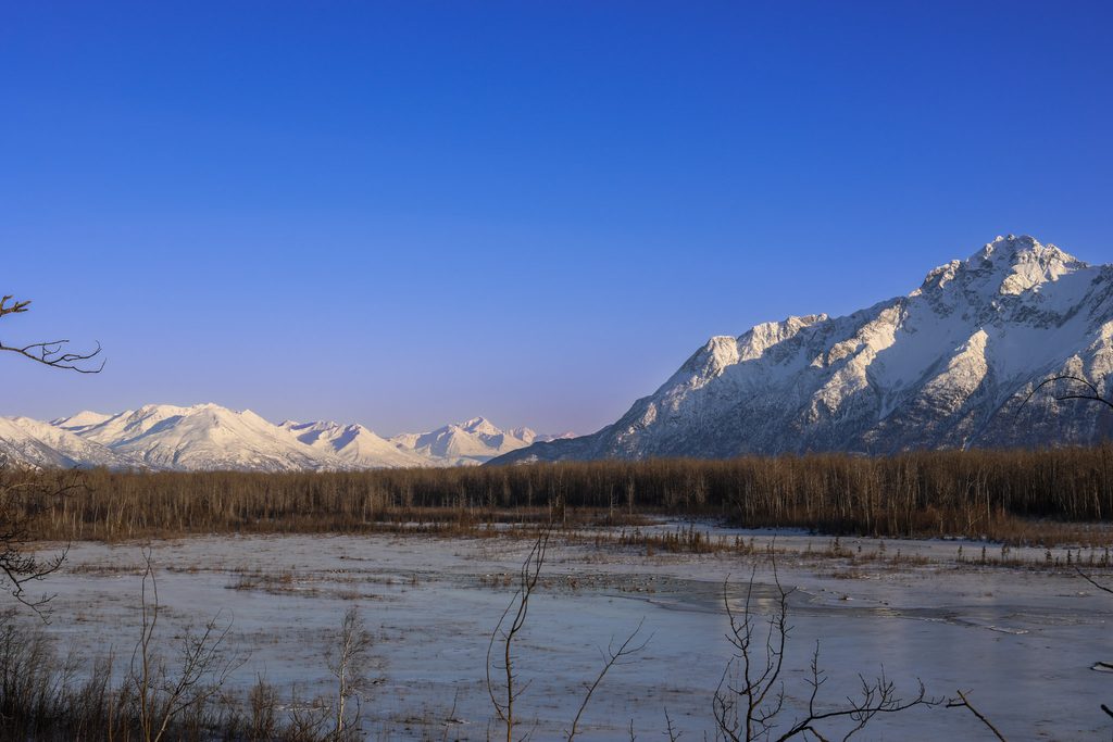 Alaska photo showing mountains covered snow in the winter